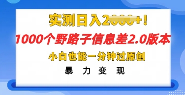 2025抖音1000个野路子信息差最新玩法，一分钟过原创，暴力变现月入几k-网创副业