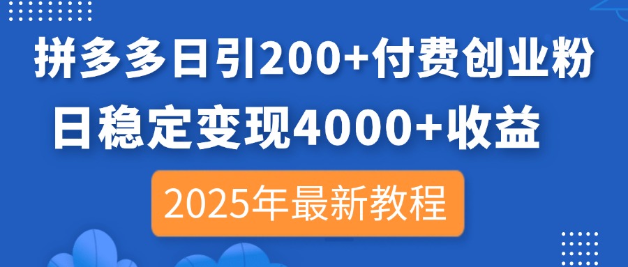 （14217期）拼多多日引200+付费创业粉，日稳定变现4000+收益，2025年最新教程-网创副业