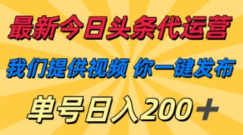 最新今日头条代运营，我们提供视频，你一键发布，单号日入200+【揭秘】-网创副业