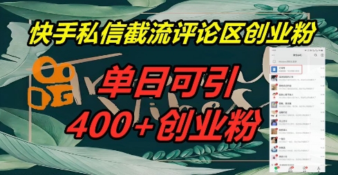 快手私信截流创业粉，一天引流400+-网创副业