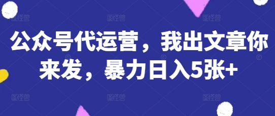 公众号代运营，我出文章你来发，暴力日入5张+【揭秘】-网创副业