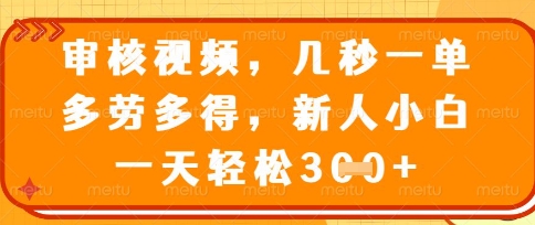 最新审核视频，几秒一单，多劳多得，新人小白一天轻松3张【揭秘】-网创副业