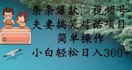 条条爆款,视频号夫妻搞笑对话项目,简单操作,小白轻松日入3张+-网创副业