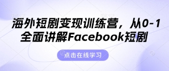 海外短剧变现训练营,从0-1全面讲解Facebook短剧-网创副业