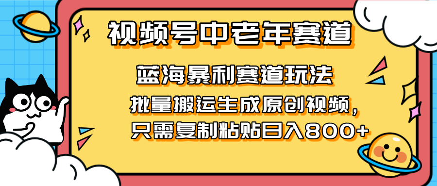 （14314期）2025视频号中老年短视频蓝海暴利风口！复制粘贴搬运视频单日赚800+，无...-网创副业