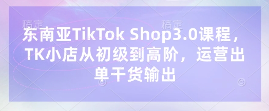 东南亚TikTok Shop3.0课程,TK小店从初级到高阶,运营出单干货输出-网创副业