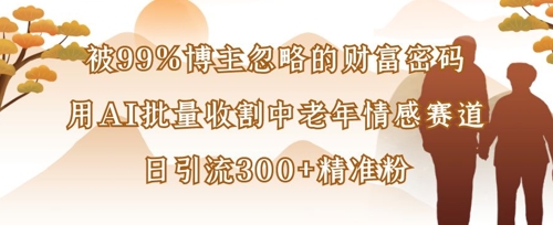 被99%博主忽略的财富密码：用AI批量收割中老年情感赛道，日引流300+精准粉-网创副业