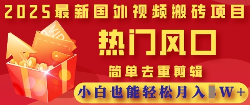 2025最新视频搬砖项目，热门风口，简单去重剪辑，小白也能轻松月入过W-网创副业