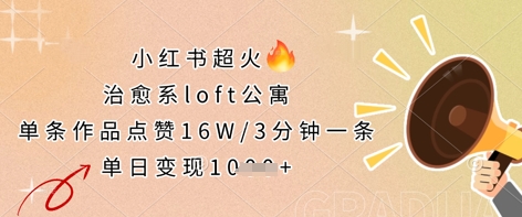 小红书超火的治愈系loft公寓，单条作品点赞16W，3分钟一条，单日变现数张-网创副业