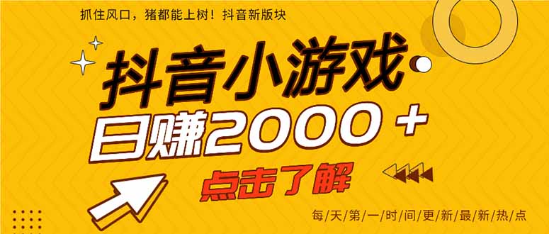 (14319期)抖音小游戏,最新风口项目,亲测单游戏2000+感兴趣点击了解。-网创副业